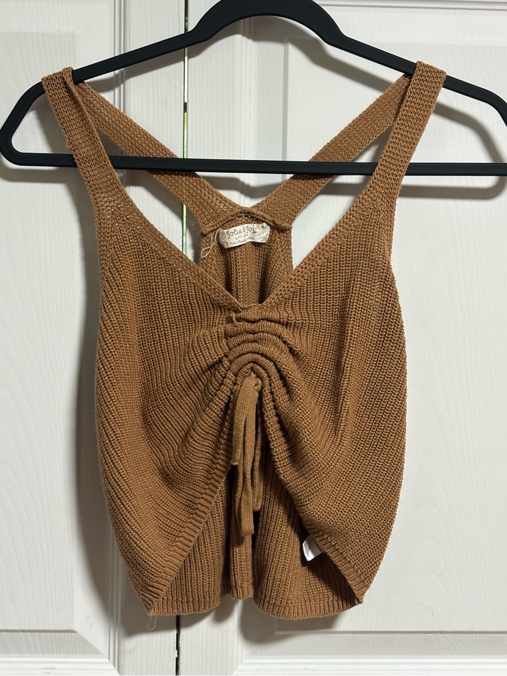 Ruched Front Knit Tank Top in Camel